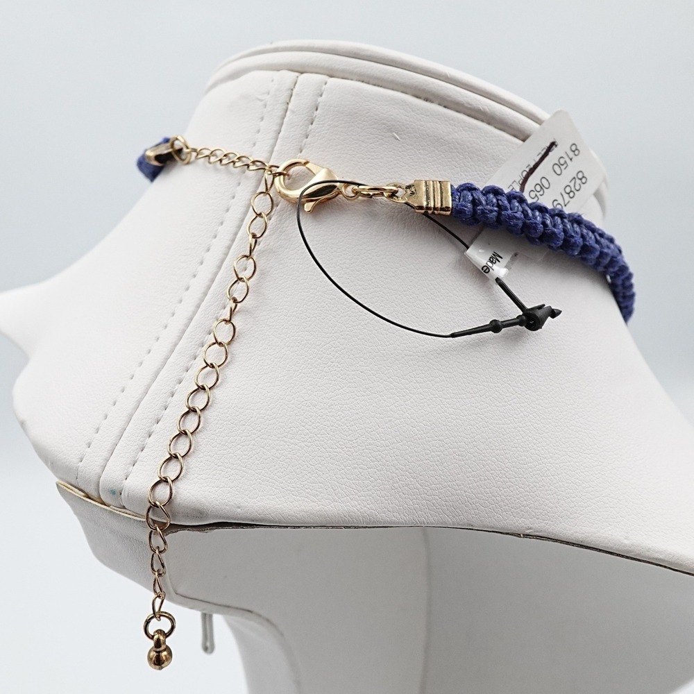 Free People Blue Lapis Macrame Choker Necklace Sweet Carolina Boho Chic - Picture 5 of 7